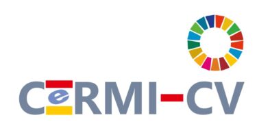 Logotipo oficial de CERMI Comunidad Valenciana (CERMI CV) con el símbolo de los Objetivos de Desarrollo Sostenible (ODS) arriba. Imagen institucional representativa del compromiso con los derechos de las personas con discapacidad y la Agenda 2030.