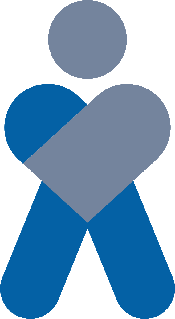 Icono y representación de una figura humana estilizada y que al juntar los brazo forma un corazón. en tonos azul y gris, representando a CERMI CV y UNESPA. Simbología asociar a inclusión, autonomía personal y derechos de las personas con discapacidad.